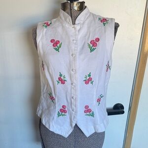 Karen Scott Floral Embroidered Sleeveless Top - White